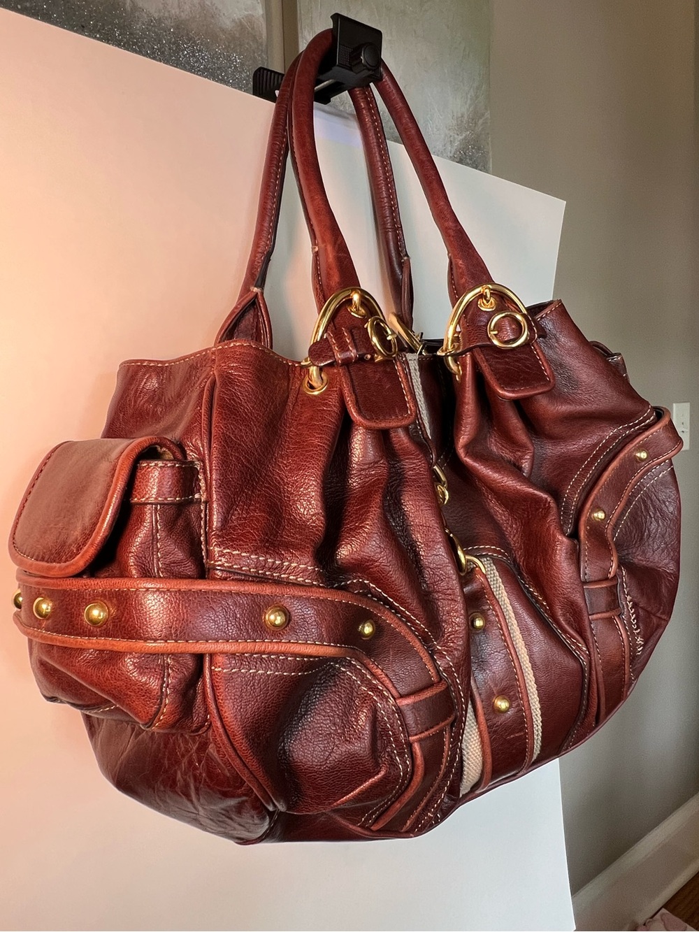 VNTG Juicy Couture Chocolate Brown Leather Hobo Shoulder Bag Gold Hardware Y2K - Picture 3 of 16